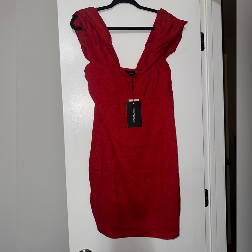 Red off the shoulder dress